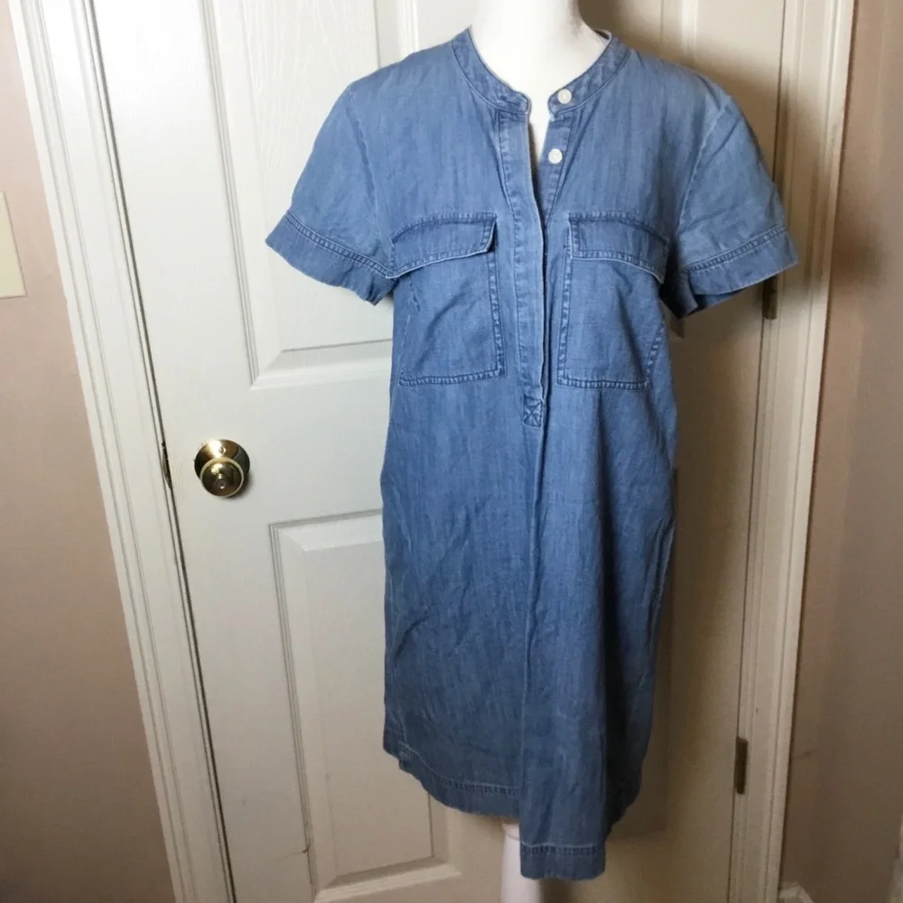 J. Crew Blue Chambray Short Sleeve Mini Dress - Size 4